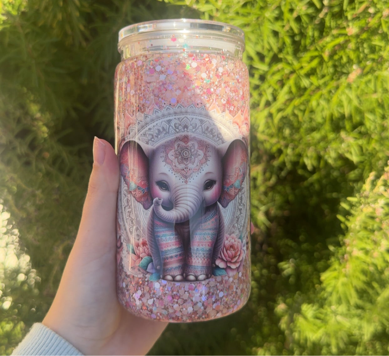 16oz MANDALA ELEPHANT SNOW GLOBE TUMBLER