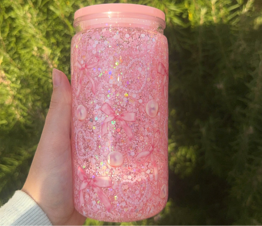 16oz PEARL BOWS SNOW GLOBE TUMBLER